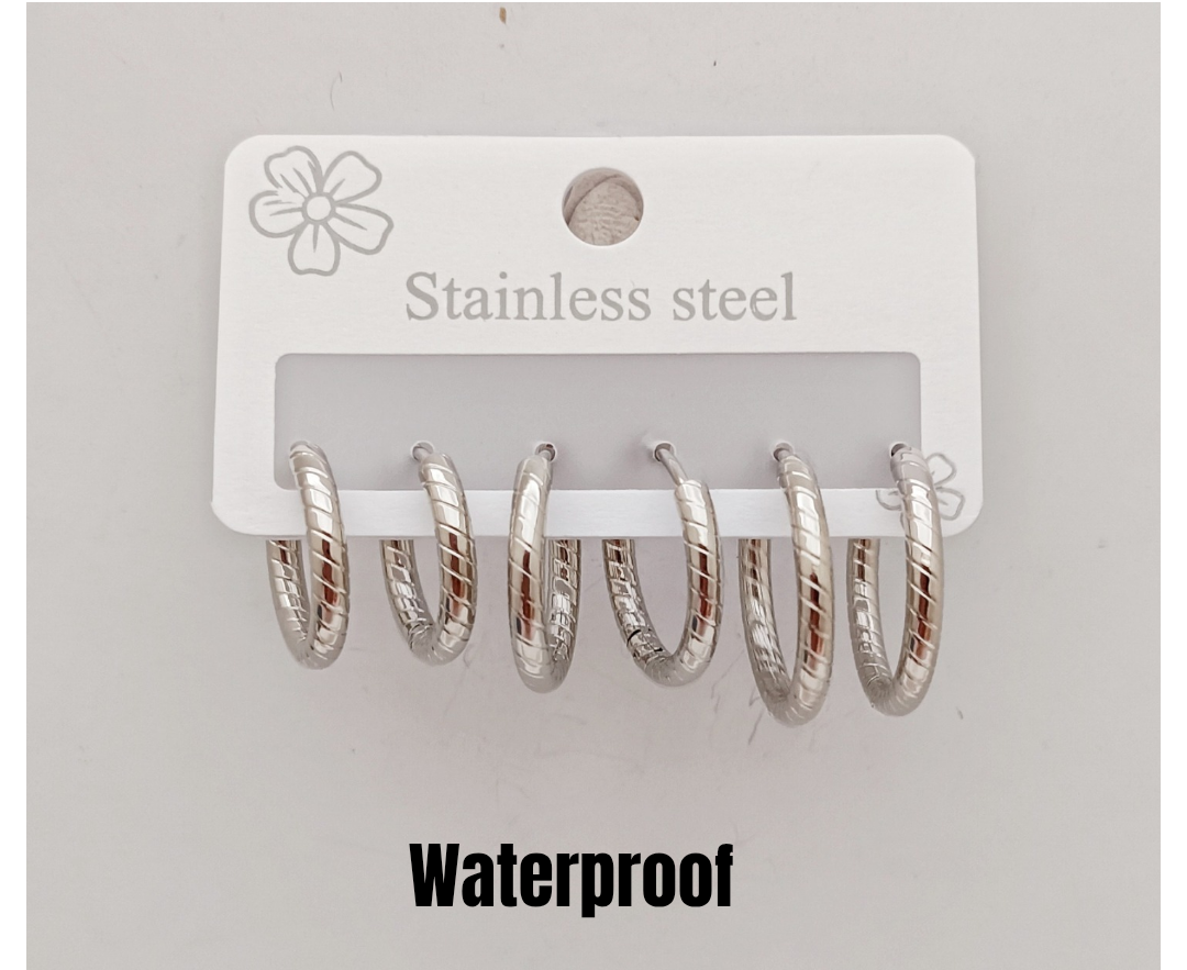 3 Pairs Stainless Steel Hoops