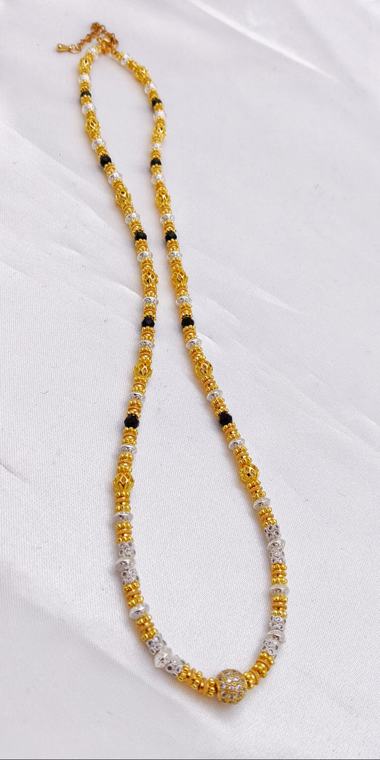 Gold Plated and Silver Plated Beaded Necklace with Cubic Zirconias - Black