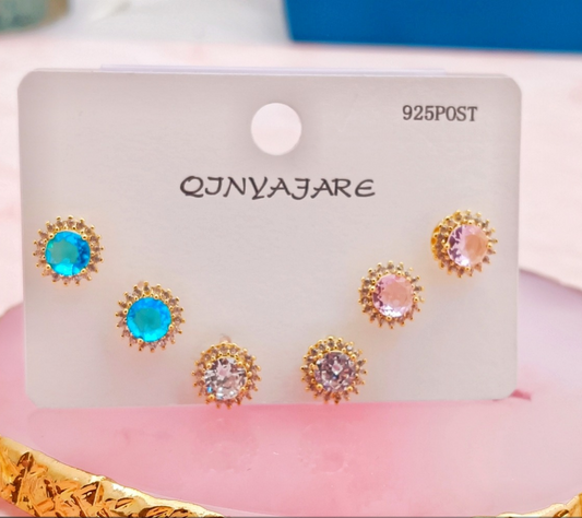 3 Pairs Pop of Color Stud Earrings