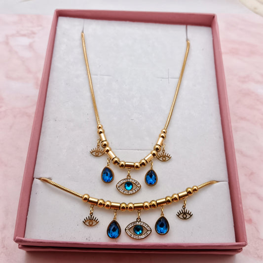 Evil Eye Bracelet & Necklace Set