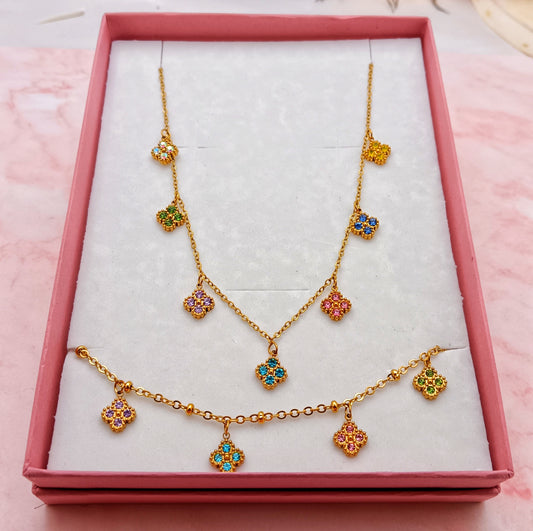 Candy Clover Necklace & Bracelet Set
