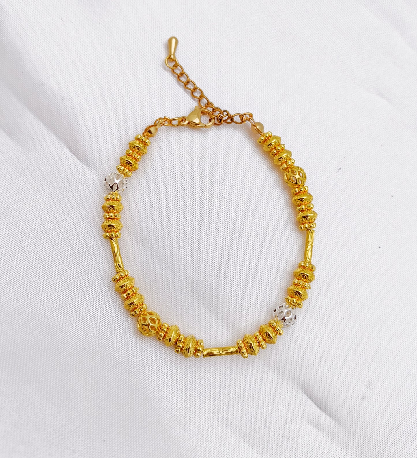 Gold Plated and Silver Plated Beaded Bracelet - Gold & Silver