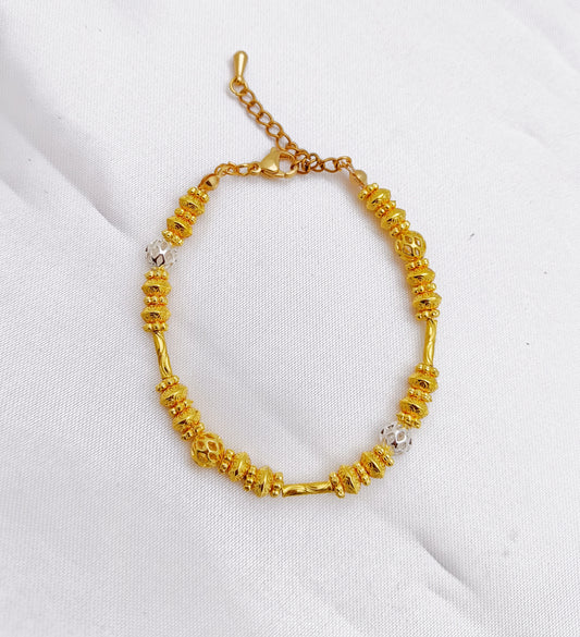 Gold Plated and Silver Plated Beaded Bracelet - Gold & Silver