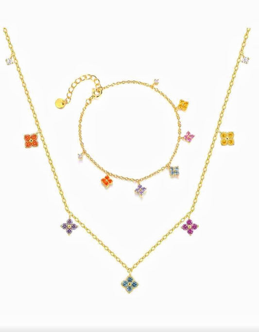 Colorful Clover Necklace and Bracelet Set