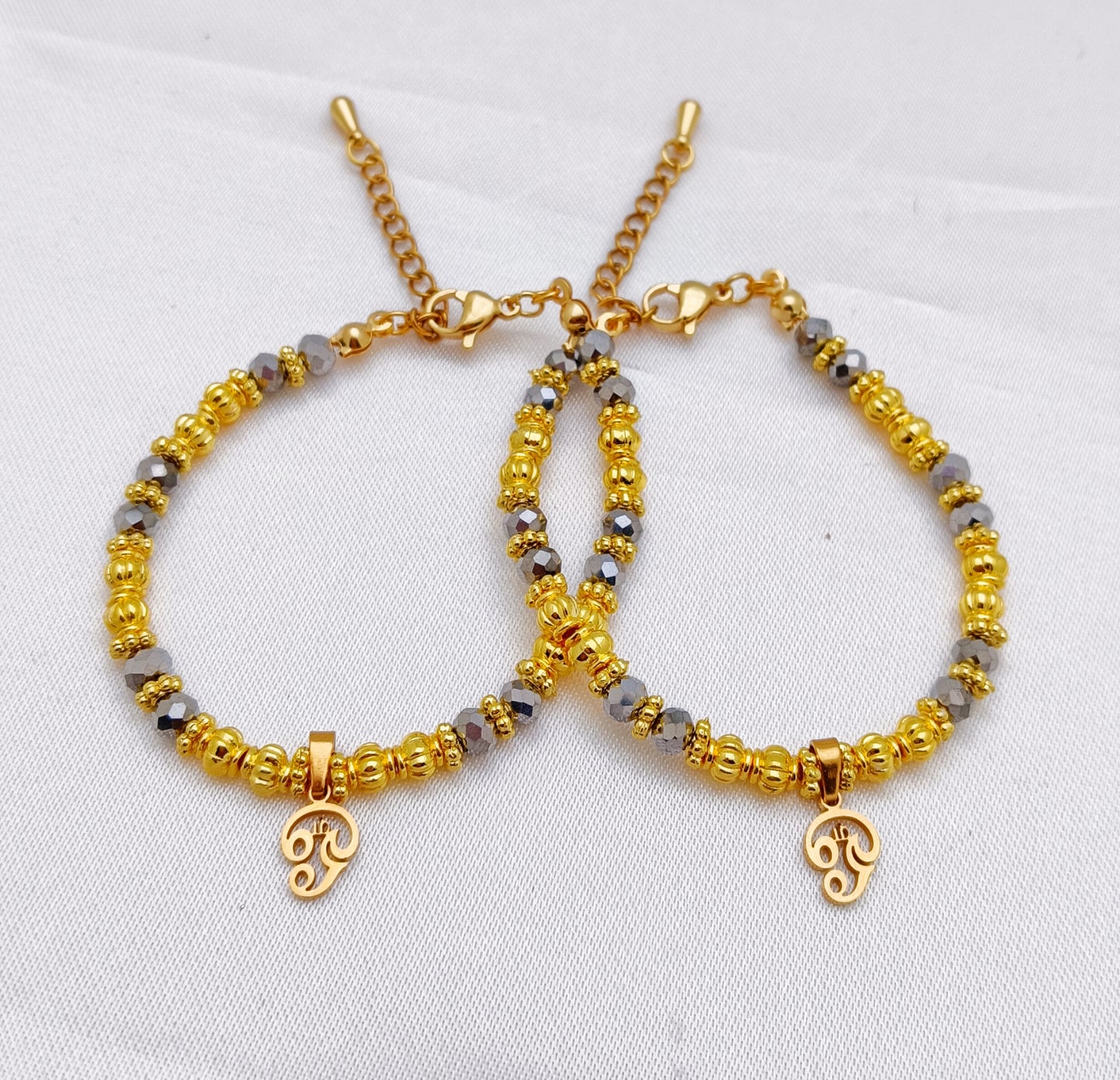 Gold Plated Baby Bracelets with Aum Charm - Silver