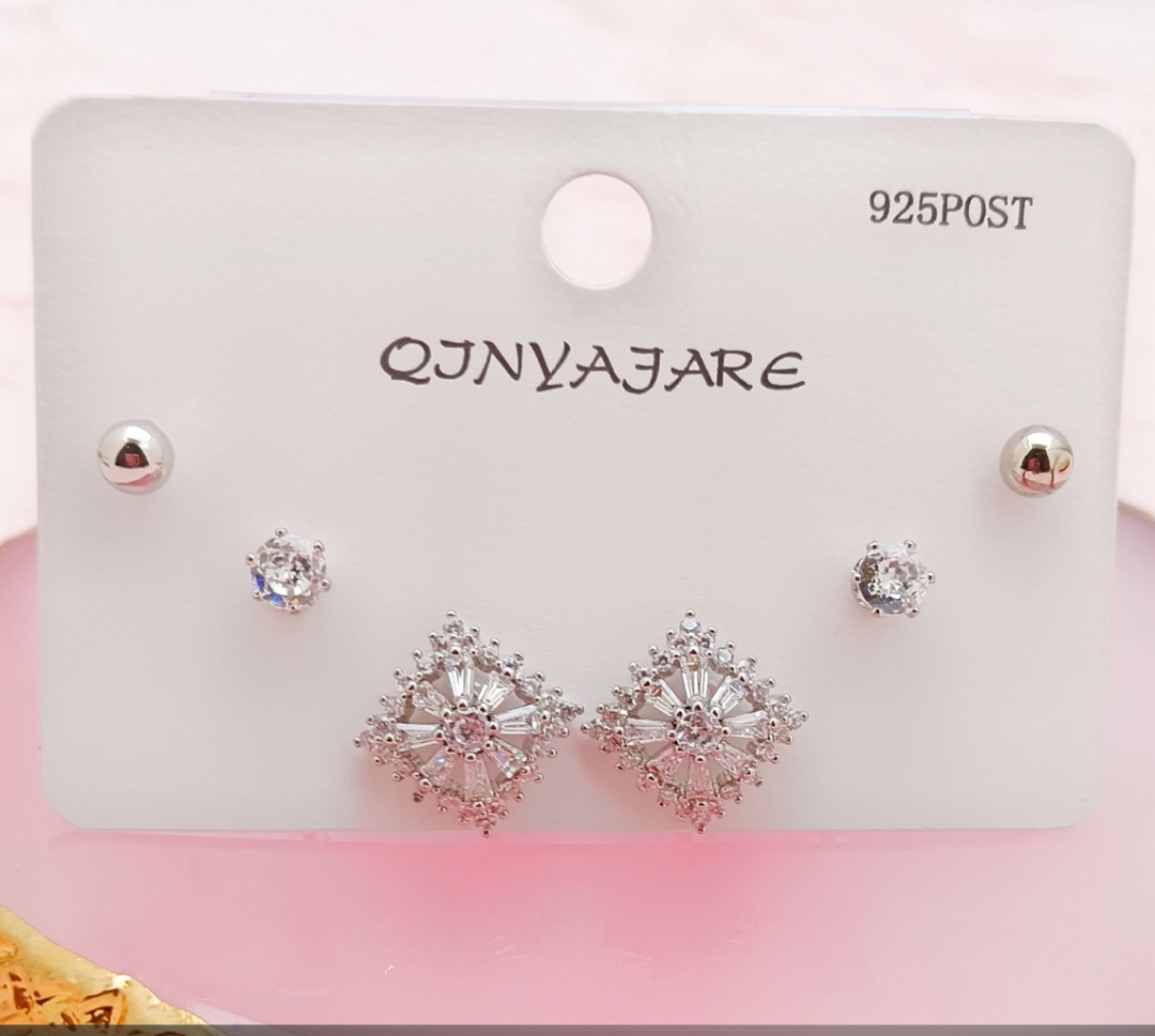 3 Pairs Zirconia Studs