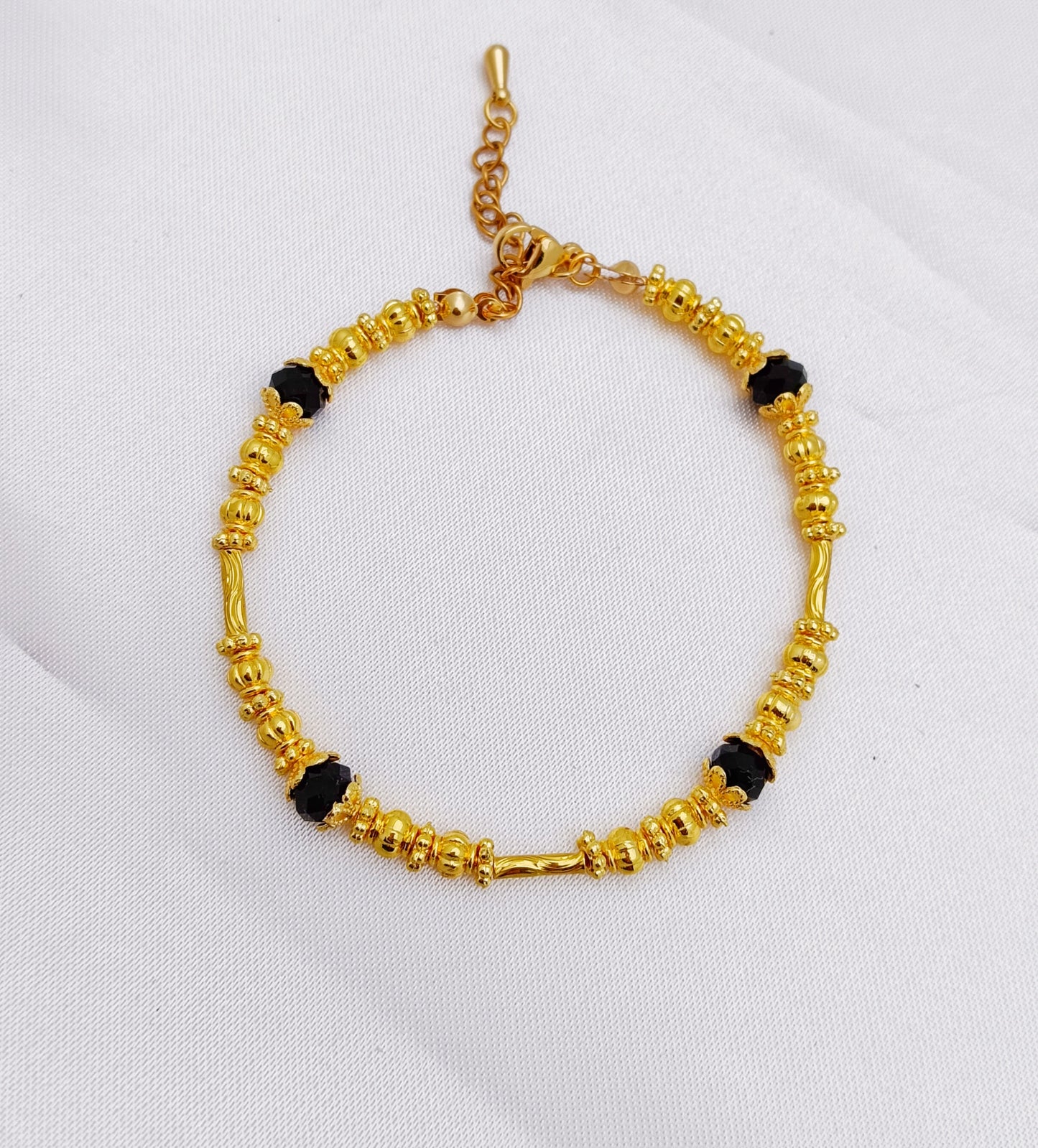 Gold Plated Beaded Bracelet - Gold & Black