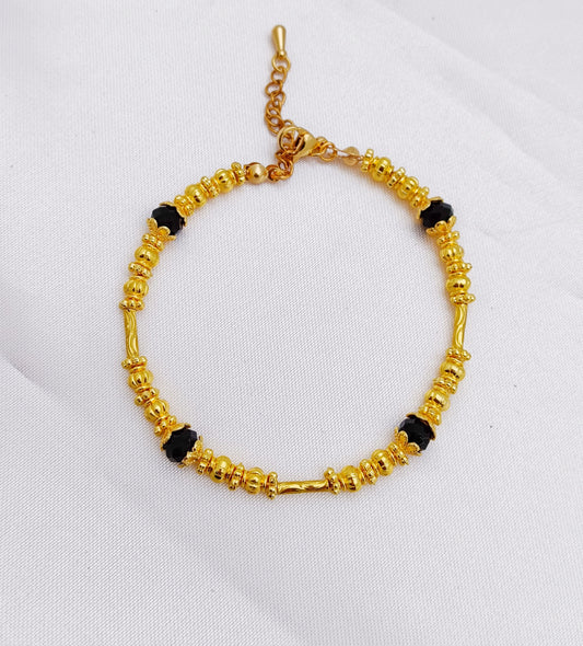 Gold Plated Beaded Bracelet - Gold & Black