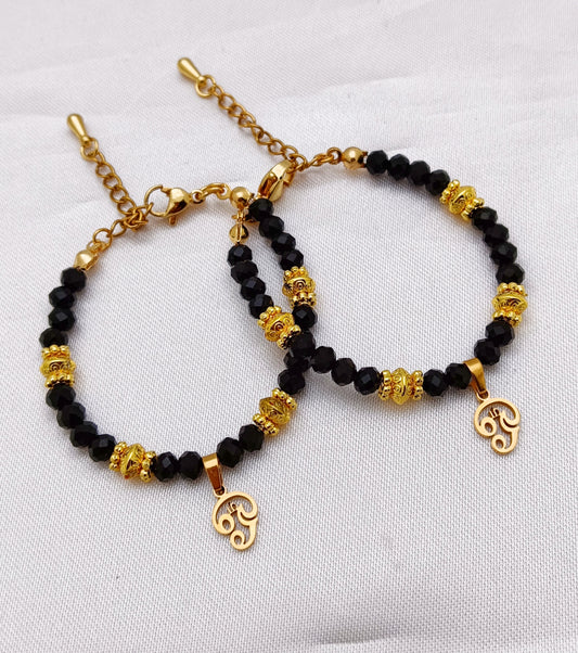 Gold Plated Baby Bracelets with Aum charm - Black