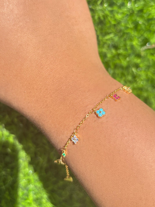 Gold Plated Multicolor Flower Bracelet
