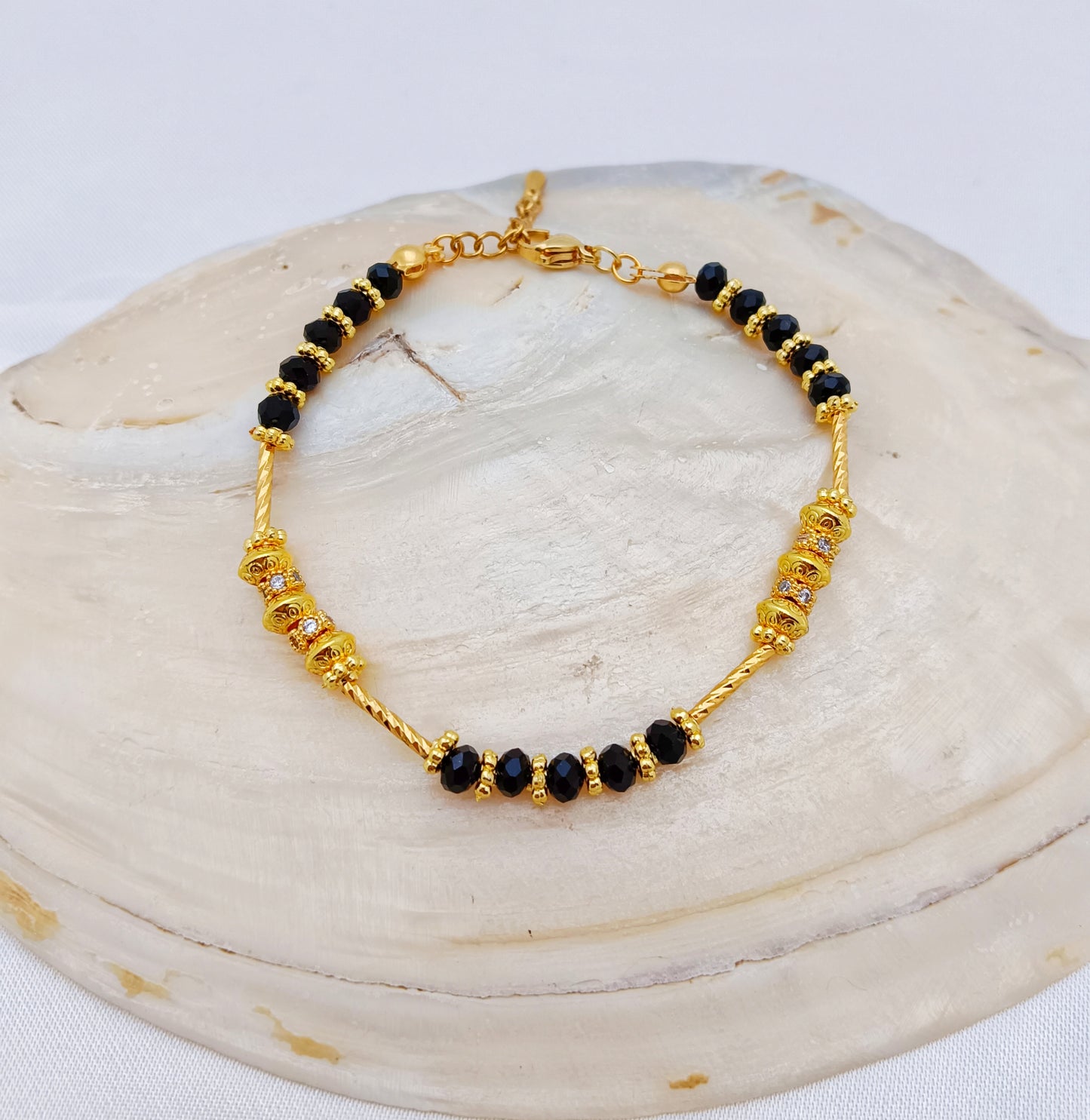 Gold Plated Beaded Bracelet with Cubic Zirconias
