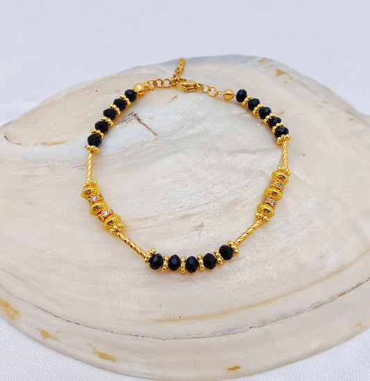 Gold Plated Beaded Bracelet with Cubic Zirconias