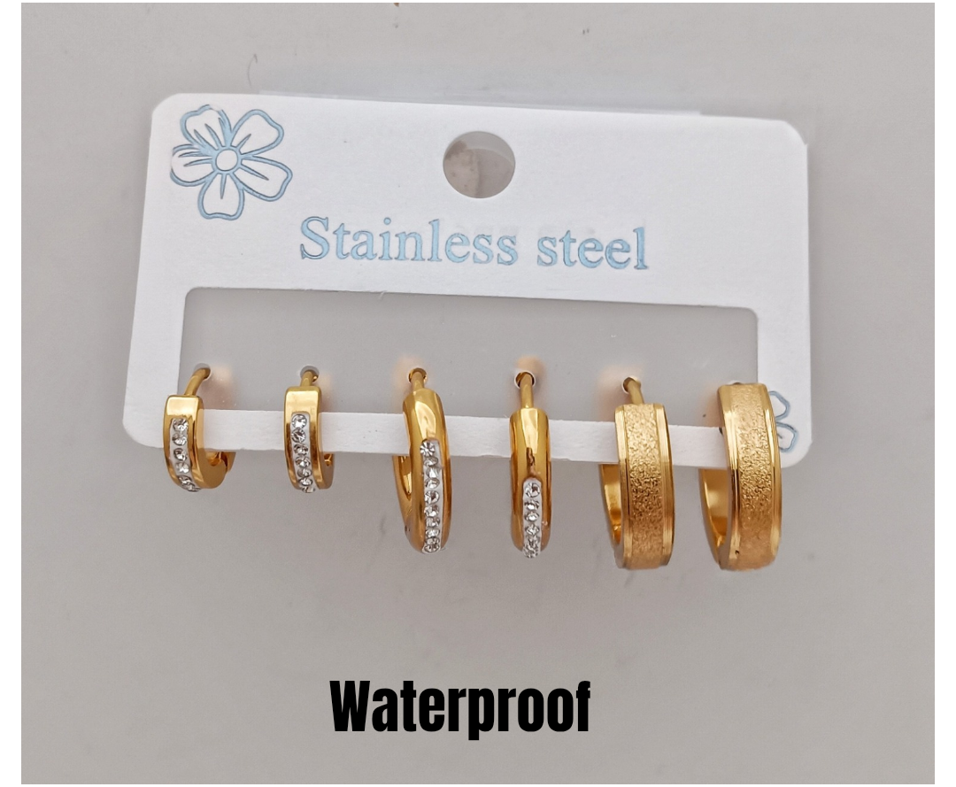 3 Pairs Stainless Steel Hoops