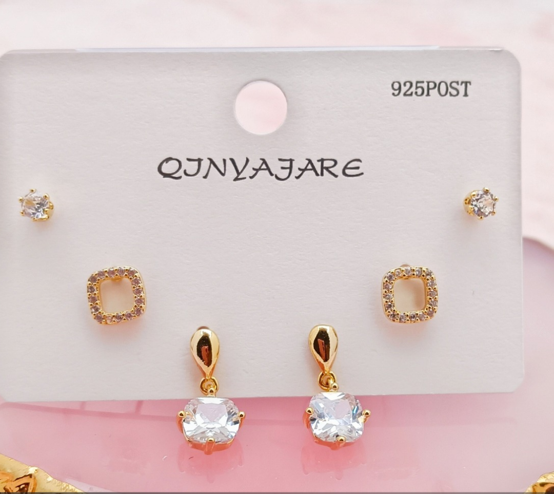 3 Pairs Fancy Drop & Stud Earrings