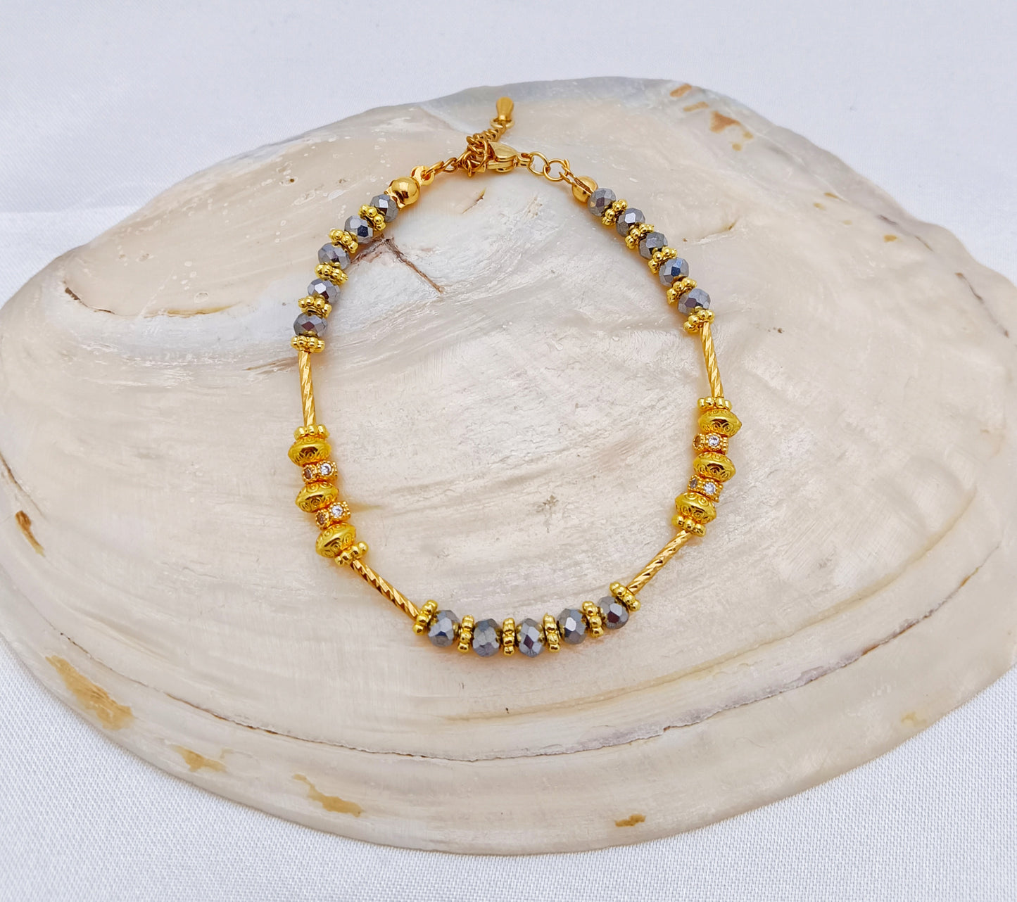 Gold Plated Beaded Bracelet with Cubic Zirconias