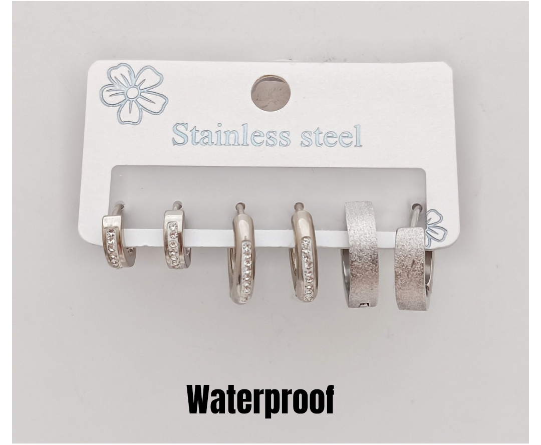 3 Pairs Stainless Steel Hoops