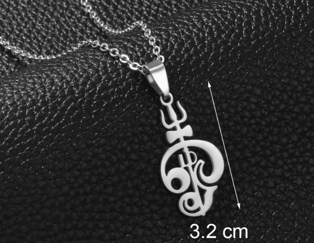 Stainless Steel Tamil Aum Necklace with Trishul