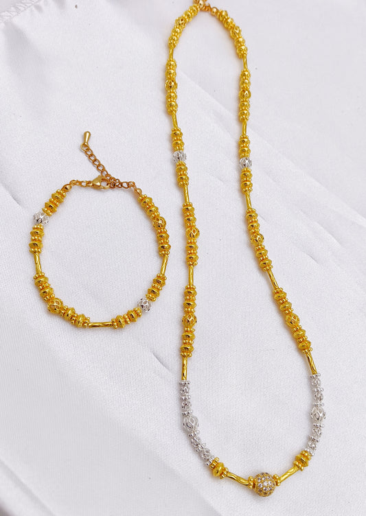 Mangalsutra/Beaded Necklace and Bracelet Set - Silver & Gold