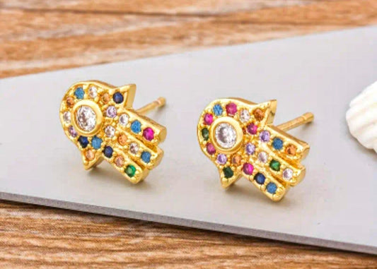 Rainbow Hamza Hand Earrings