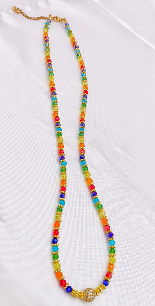 Gold Plated Beaded Rainbow Necklace