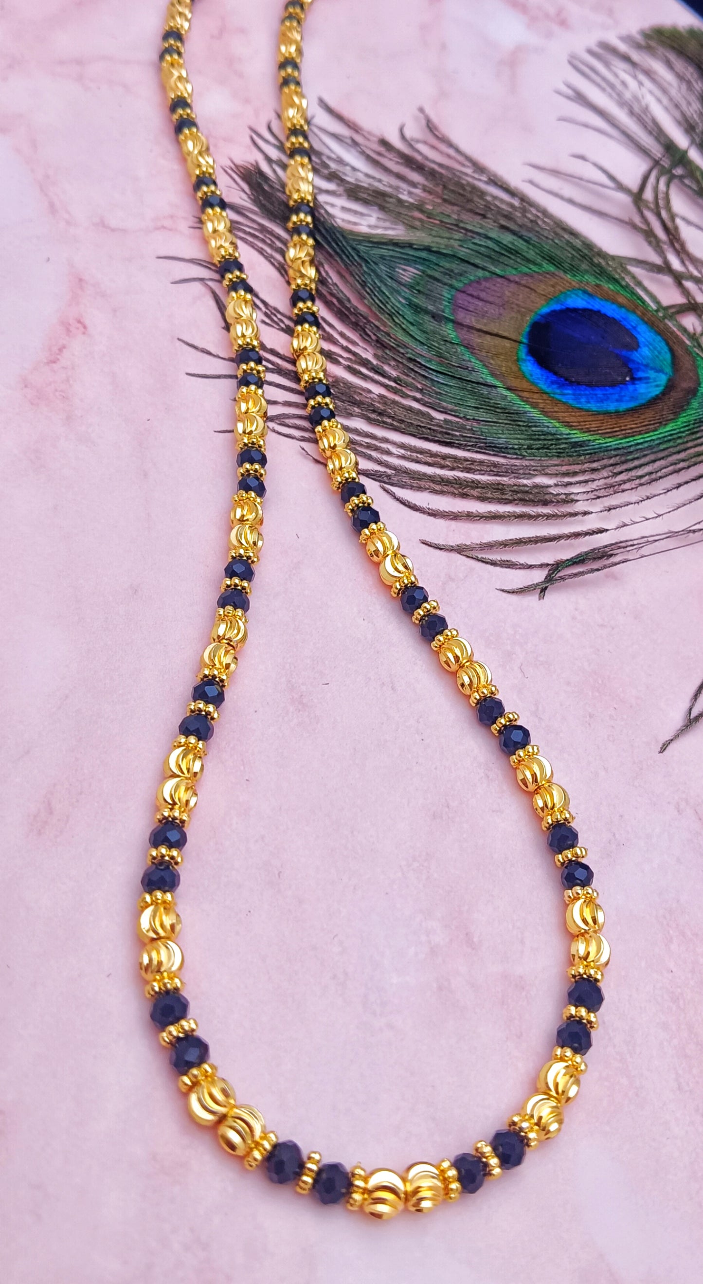 18ct Gold Plated Beaded Necklace - Available in Black or Silver