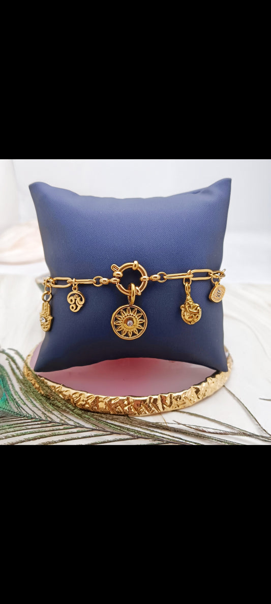 Tamil Aum Charm, Adjustable Bracelet