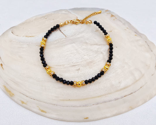 Beaded Bracelet - Gold, Black and Cubic Zirconia