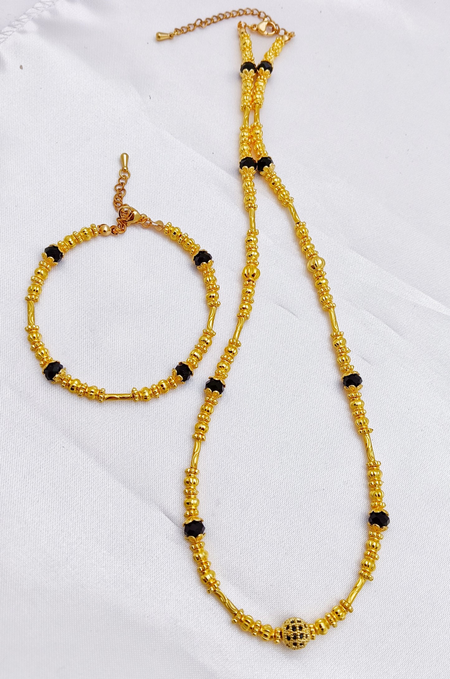 Mangalsutra/Beaded Necklace and Bracelet Sets - Black & Gold