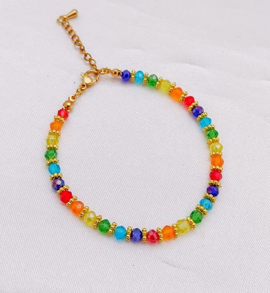 Gold Plated Rainbow Beaded Bracelet