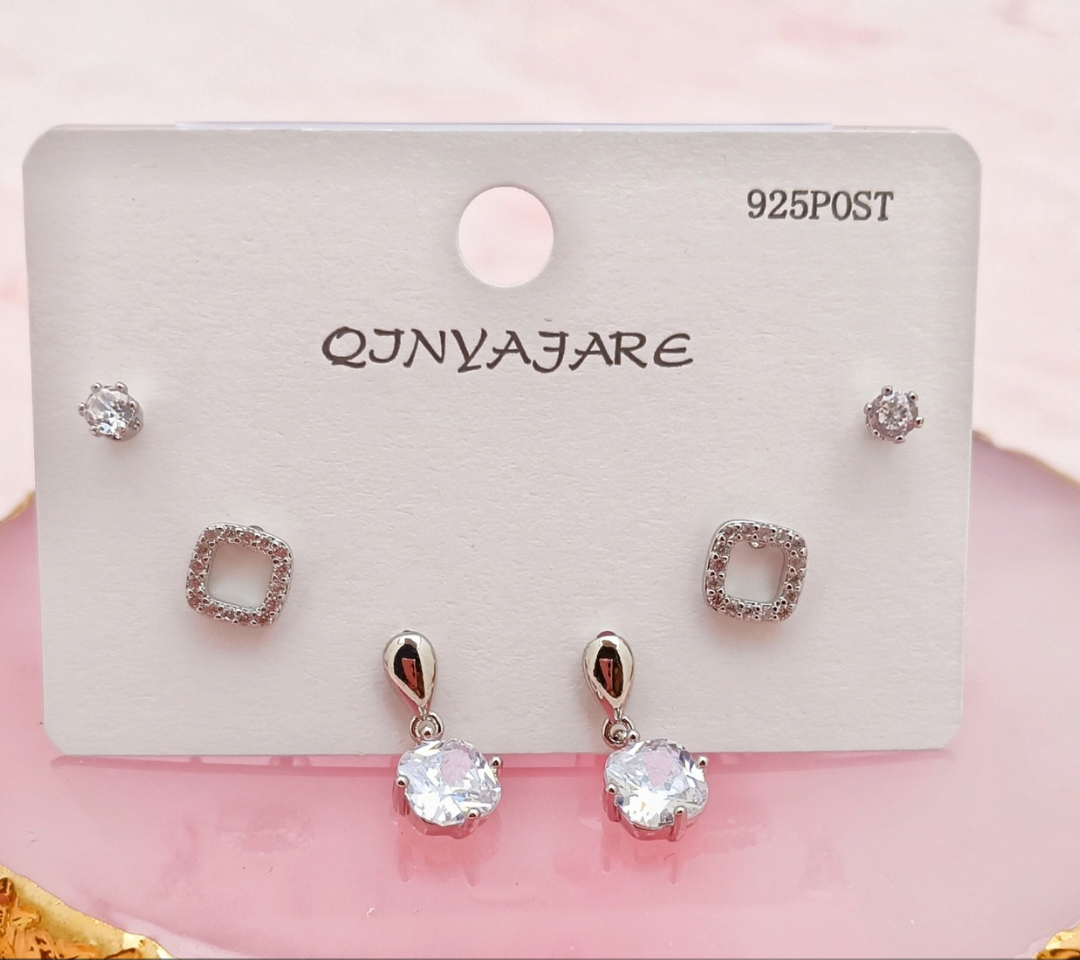3 Pairs Fancy Drop & Stud Earrings