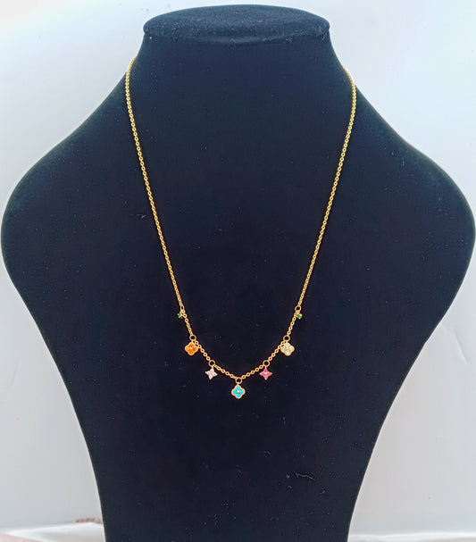 Gold Plated Multicolor Flower Necklace