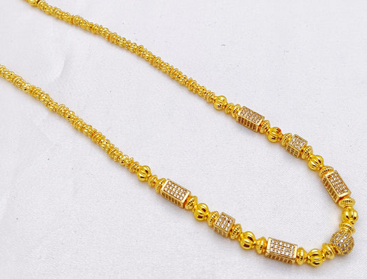 Gold Plated Beaded Necklace with Cubic Zirconias