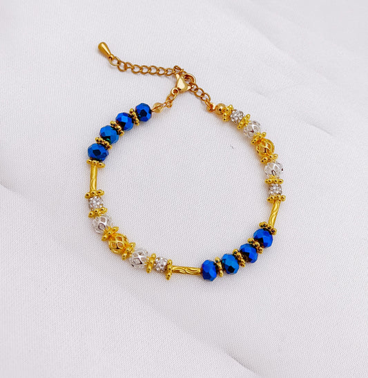 Beaded Bracelet - Gold, Silver and Metallic Blue