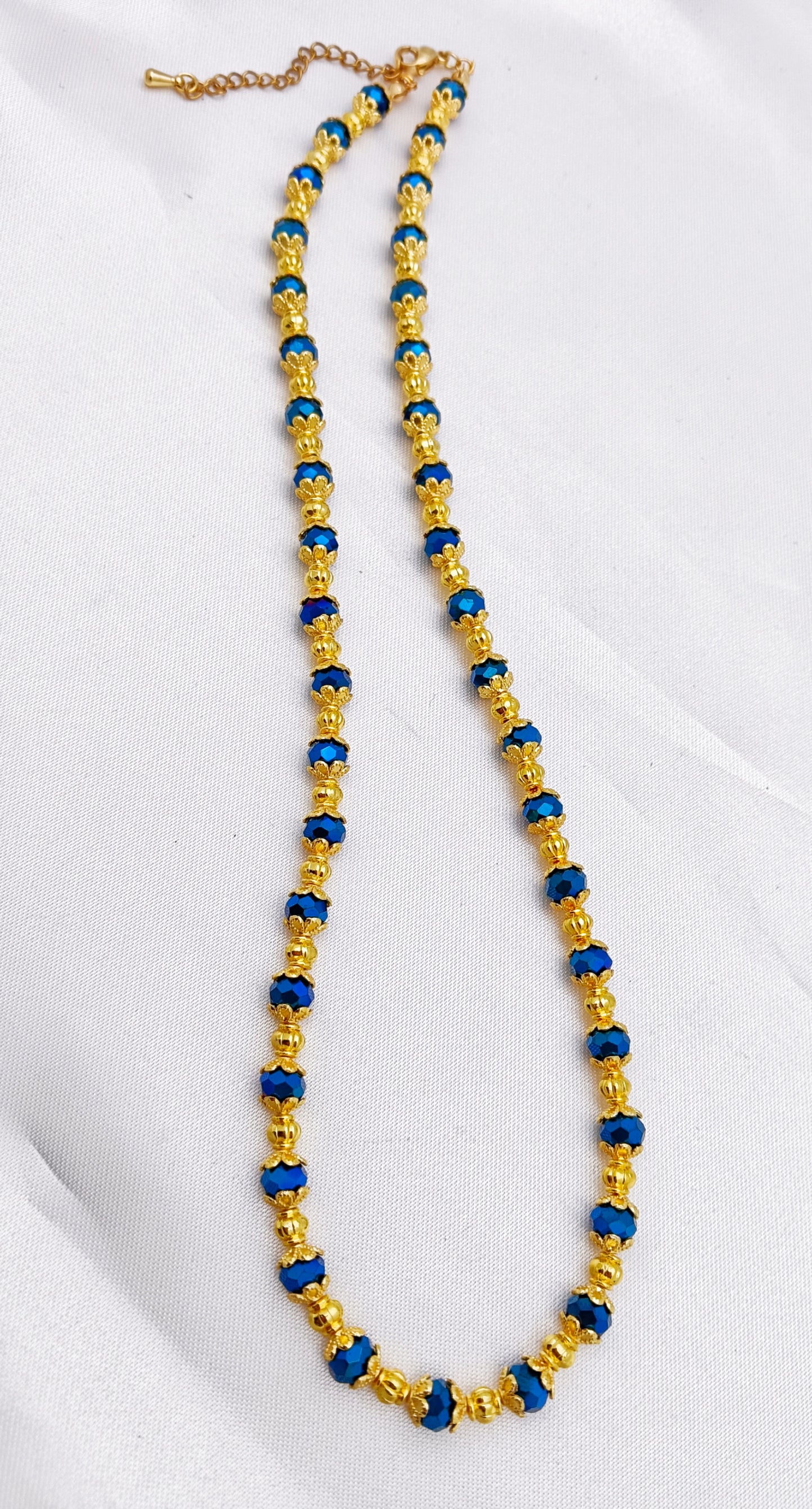 Beaded Necklace - Gold, Metallic Blue (Design 2)