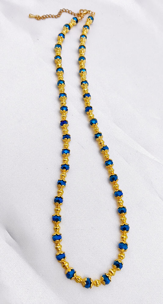 Beaded Necklace - Gold, Metallic Blue (Design 2)