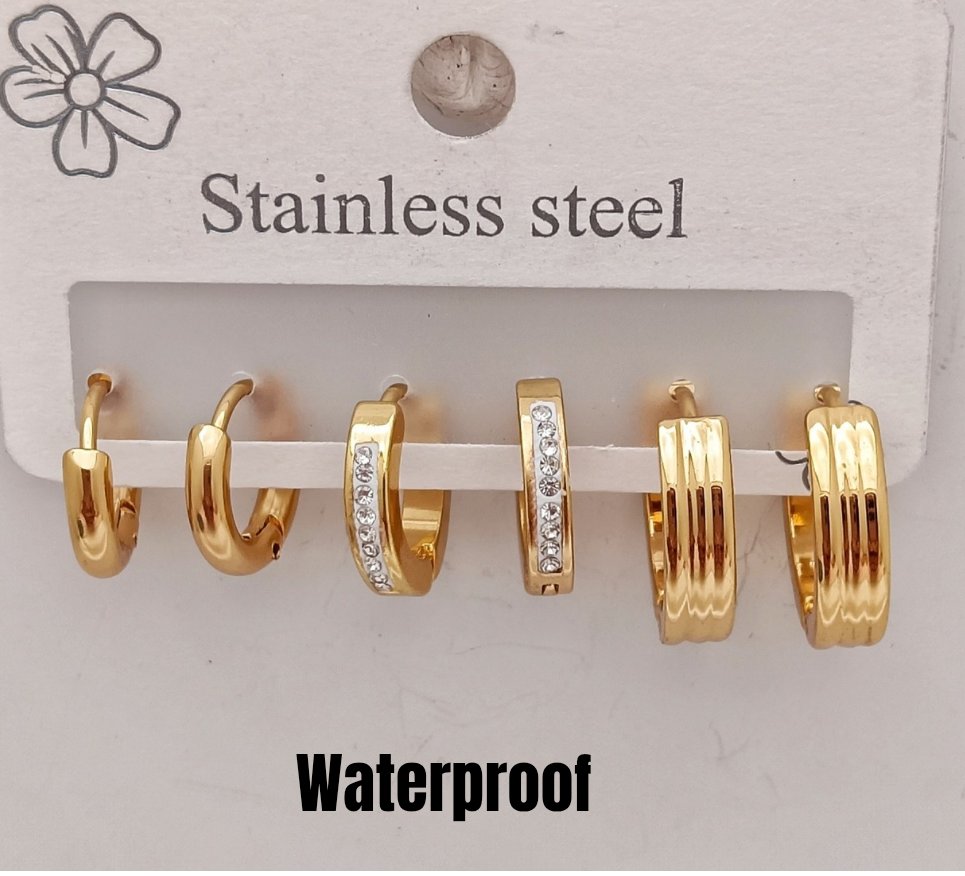 3 Pairs Stainless Steel Hoops