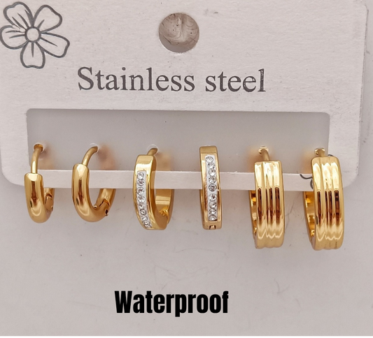 3 Pairs Stainless Steel Hoops