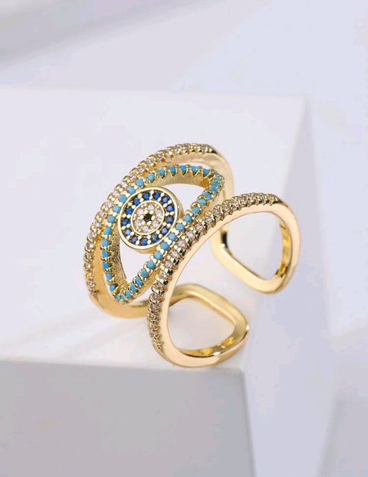 Gold Plated Evil Eye Adjustable Ring